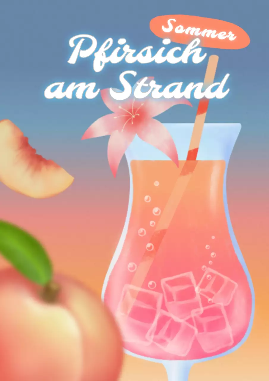 Getränkewerbung mit einem bunten Pfirsichcocktail auf einem Hintergrund mit Farbverlauf