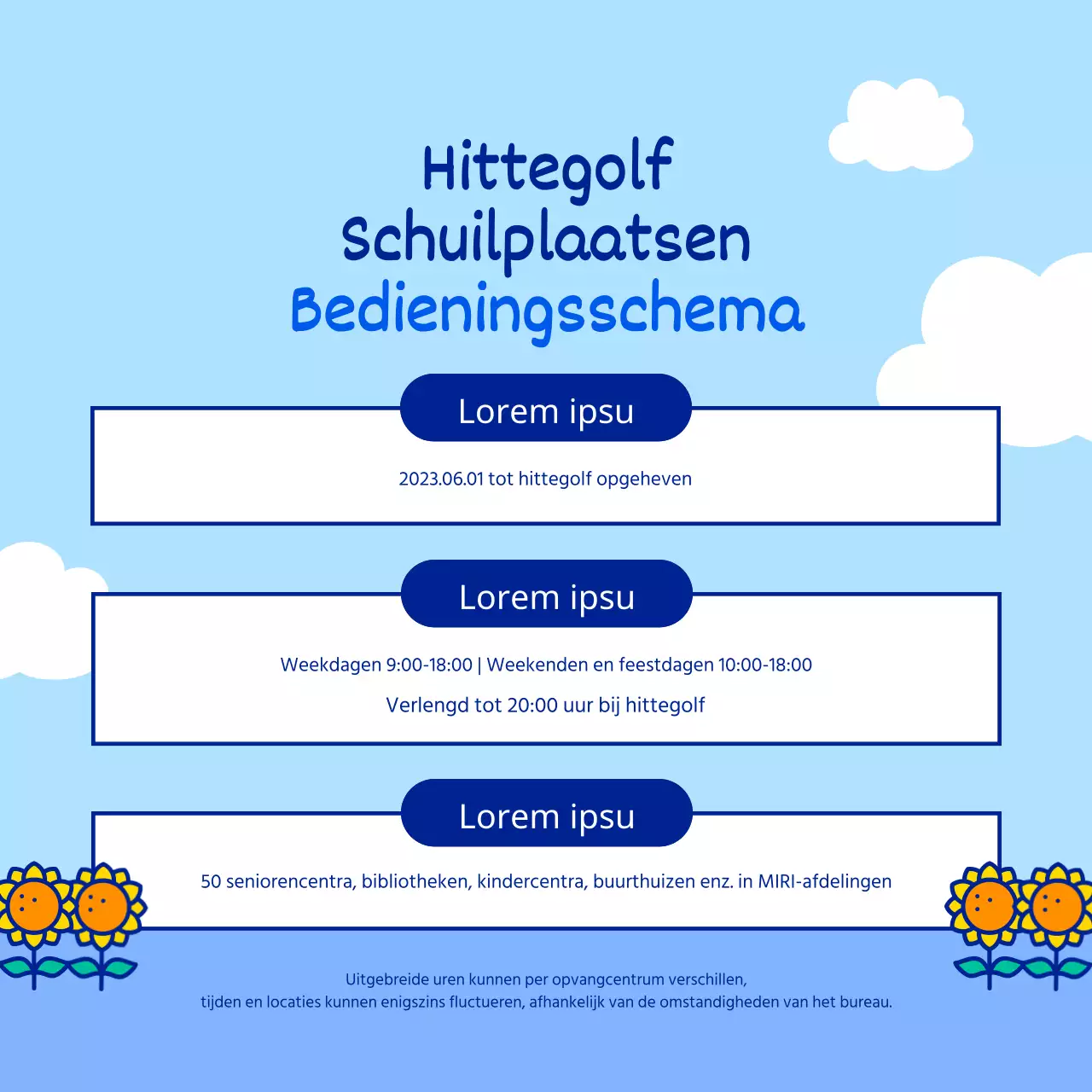 Zomer hittegolf onderdak schema outreach met schattige en eenvoudige karakter illustraties in lichtblauw en blauw.