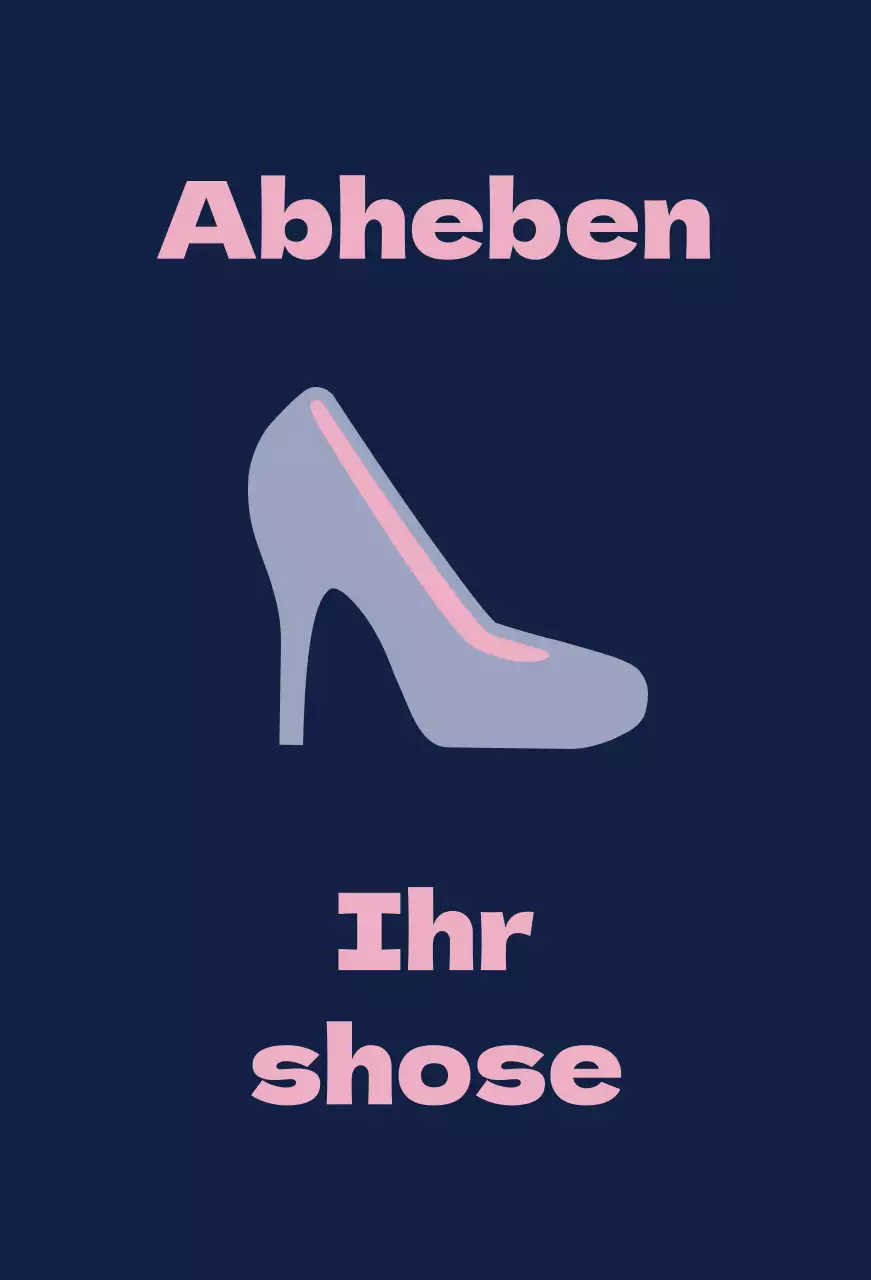 Ballettschuhe auf marineblauem Hintergrund mit einem Schild, das Sie auffordert, die Schuhe auszuziehen.