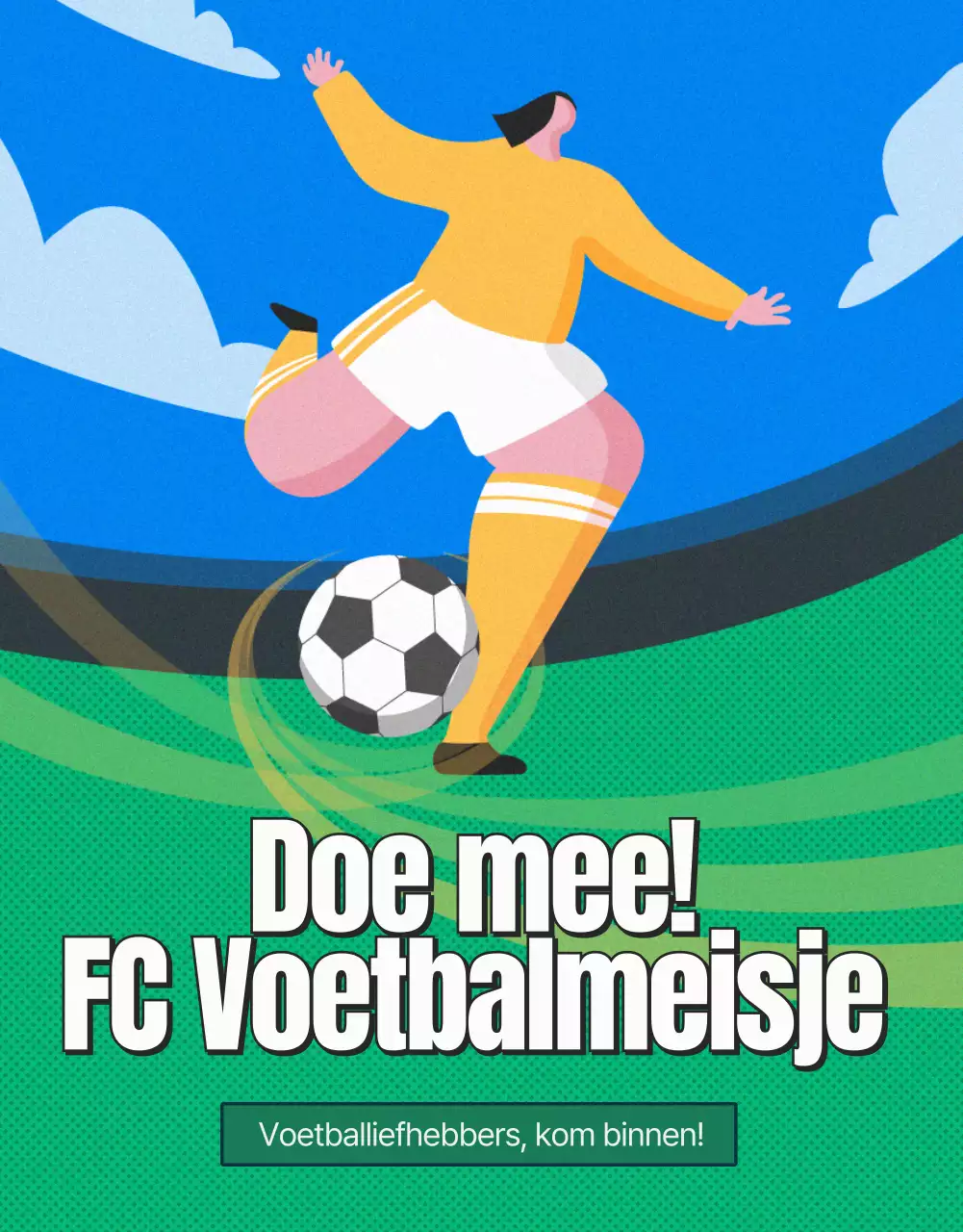 Rekruteringsadvertentie vrouwenvoetbal in groen en geel
