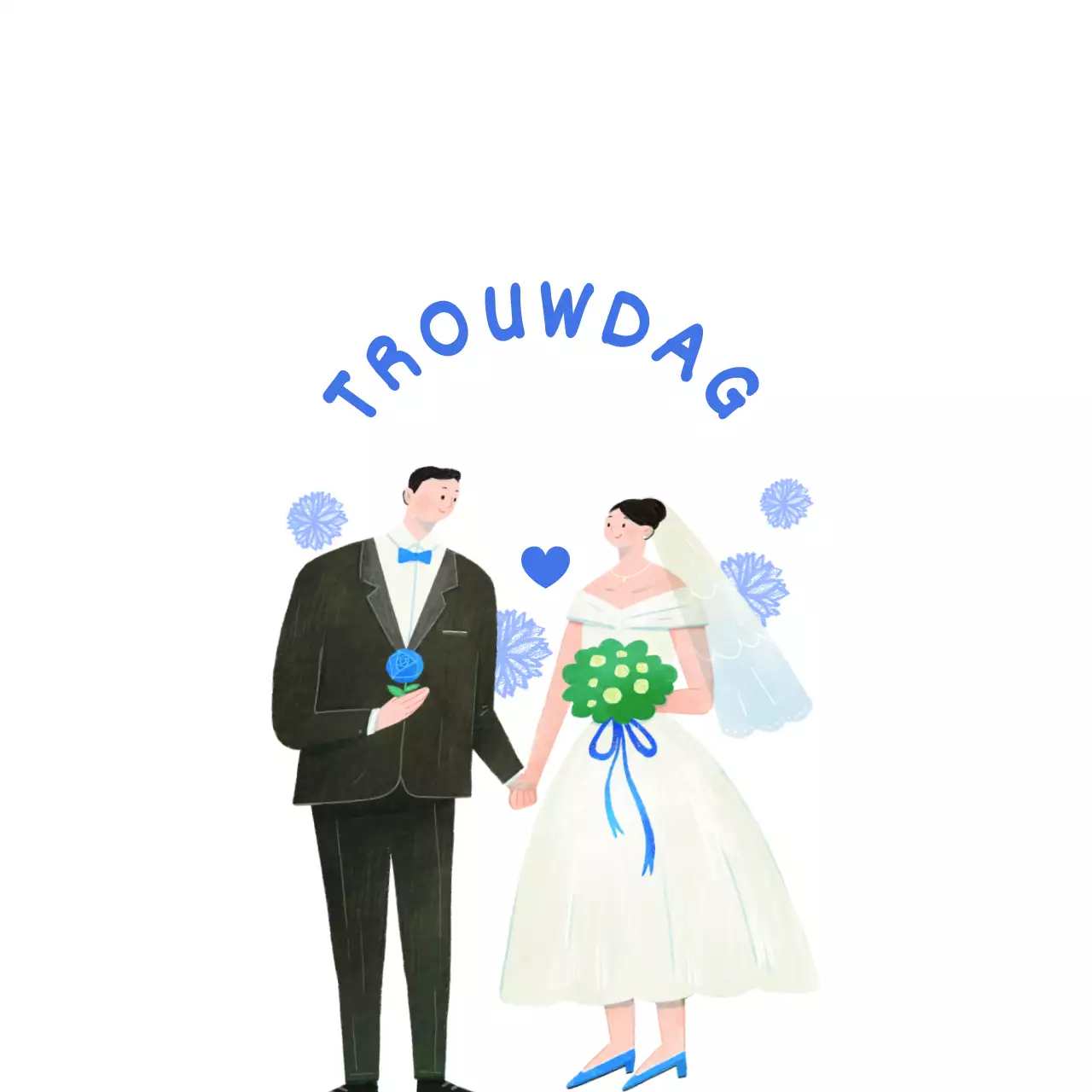 Bruiloft concept met blauwe bruid en bruidegom karakter illustraties