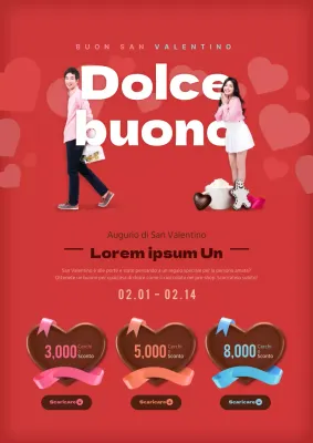 Volantino per eventi con coupon di San Valentino in rosso