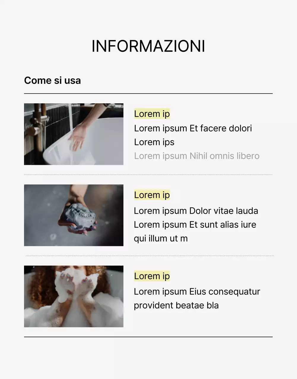 Pagina di vendita di bombe da bagno dall'aspetto naturale con palme verdi