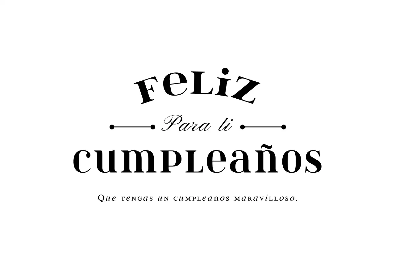 Sobre de postal de cumpleaños con texto en negro e ilustración lineal