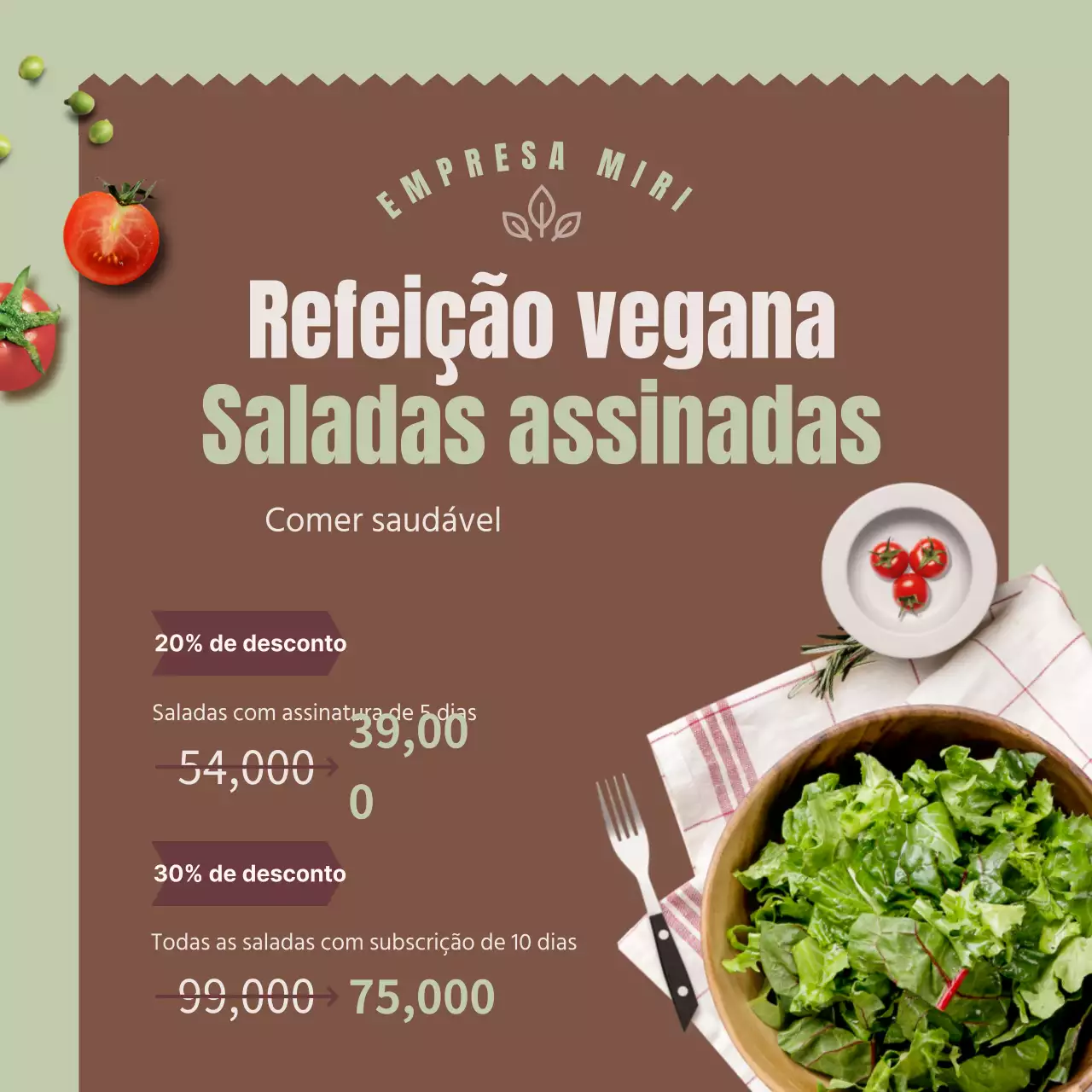 Salada verde fresca de cor acastanhada Assinatura Evento