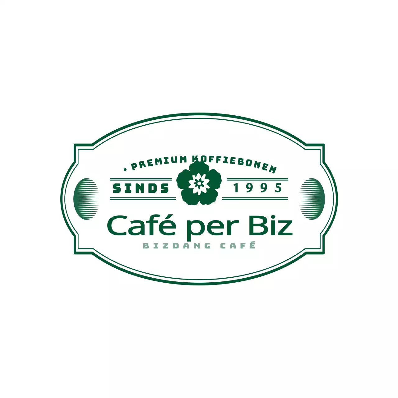 Emotioneel en eenvoudig café embleem logo stijl in donkergroen en wit