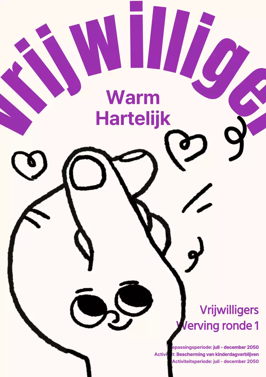Vrijwilligerswervingsposter met schattige handgetekende hartjes