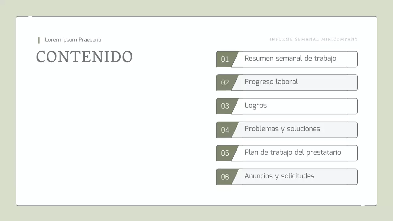 Informe semanal sencillo y ampliable en tonos caqui pastel