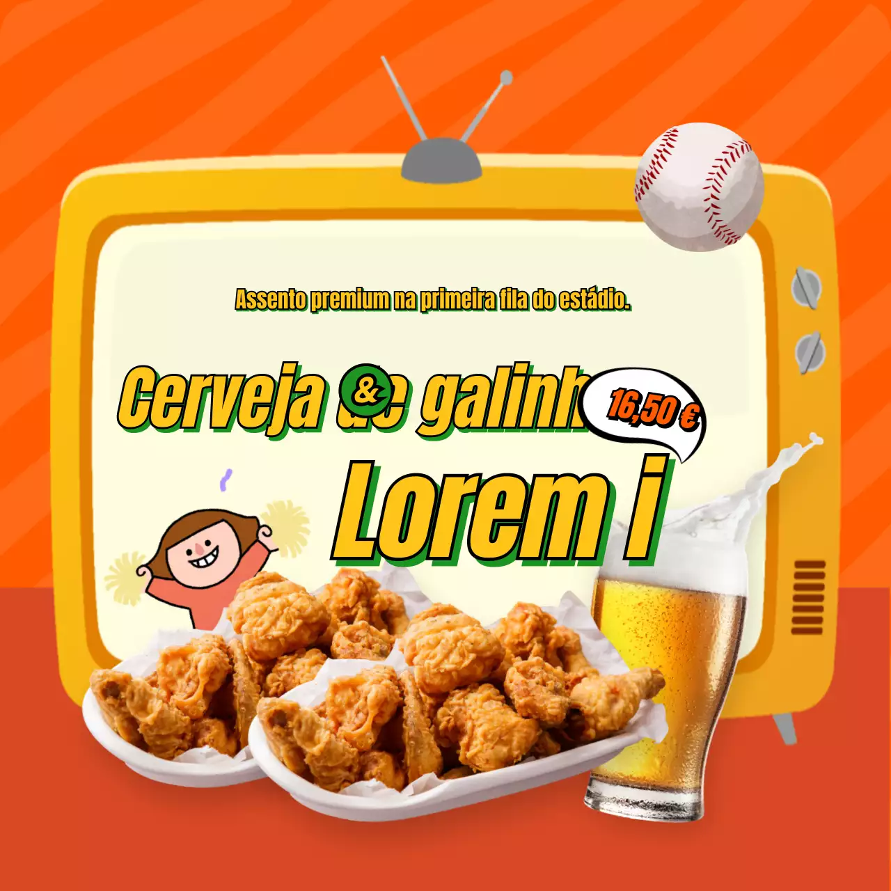 Promova um bonito conjunto de claque de basebol em amarelo e laranja