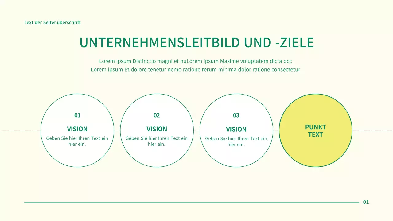 Einfache Geschäftsprojektpräsentation mit grünen Kreispunkten