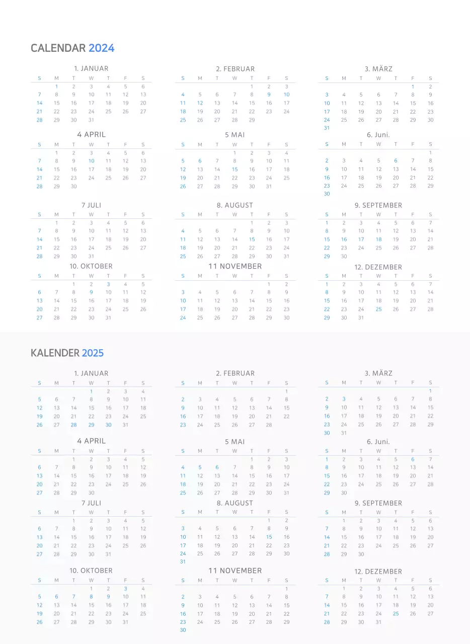 Einfaches Business-Konzept Wandkalender in blau und weiß