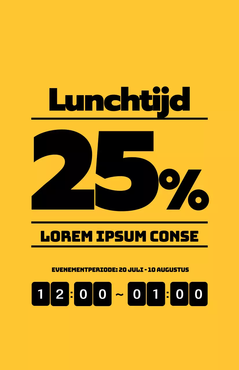 Promoot lunchaanbiedingen met contrasterende zwarte tekst op een gele achtergrond