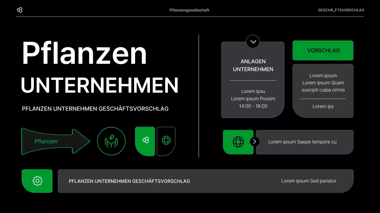 Geschäftsvorschlag für ein Unternehmen mit einem schwarz-grünen natürlichen Blattkonzept