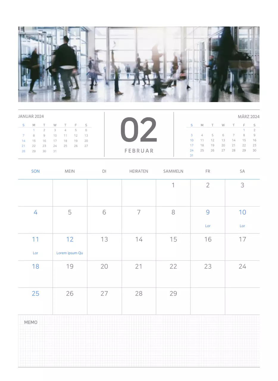 Einfaches Business-Konzept Wandkalender in blau und weiß