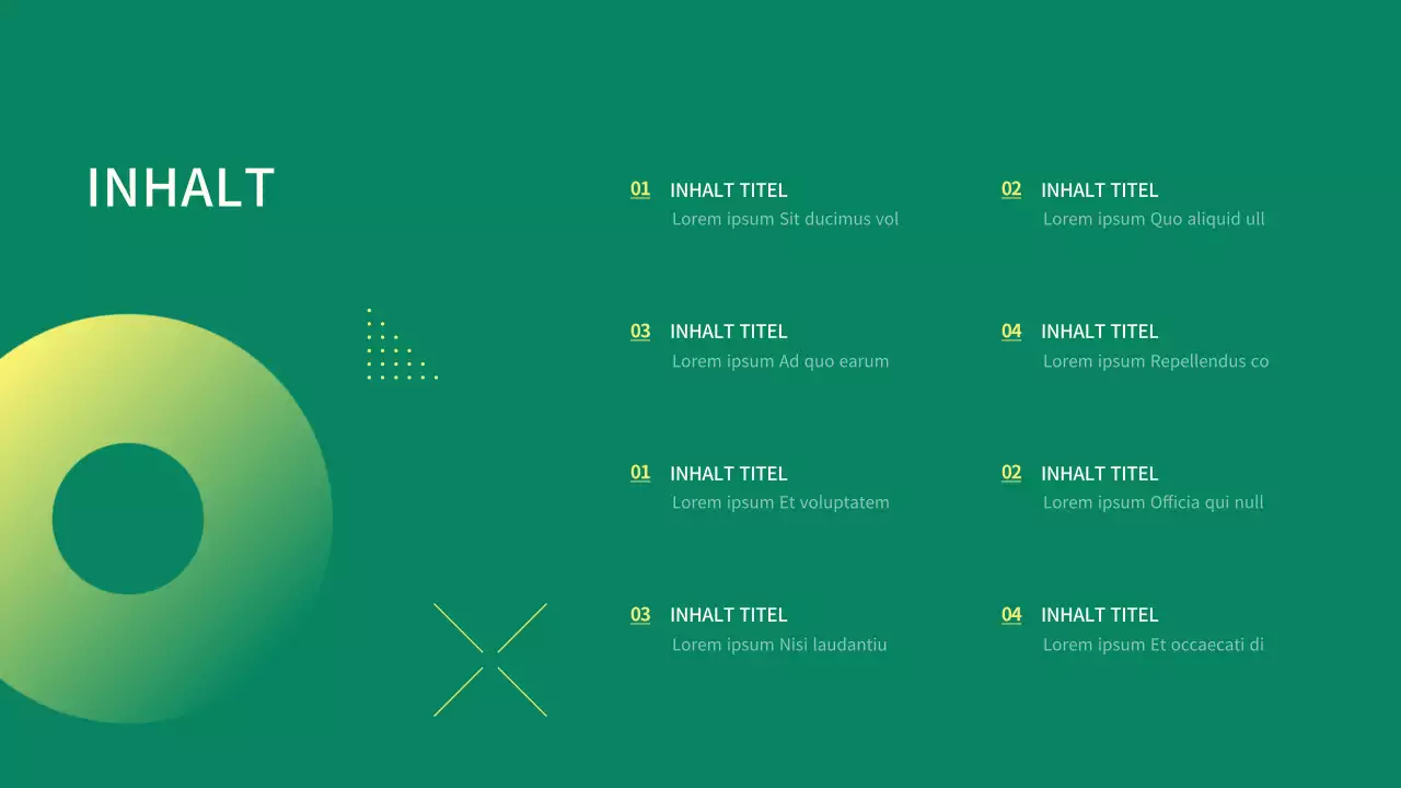 Einfache Geschäftsprojektpräsentation mit grünen Kreispunkten