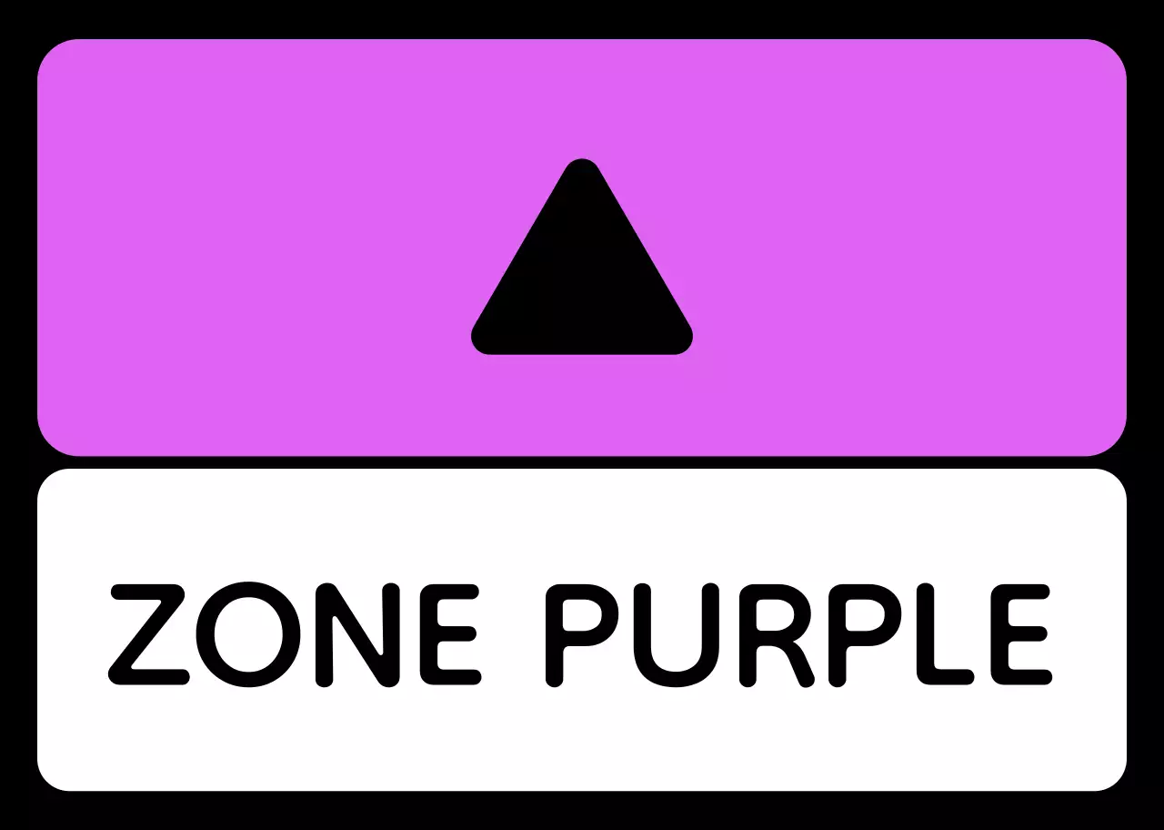 Un guide de zone simple avec un texte de localisation vert bleu violet et une géométrie triangulaire carrée.