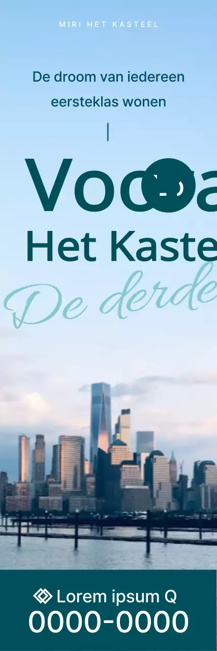 Ontwerp verkooppraatje appartement met groene foto's van stadslandschap