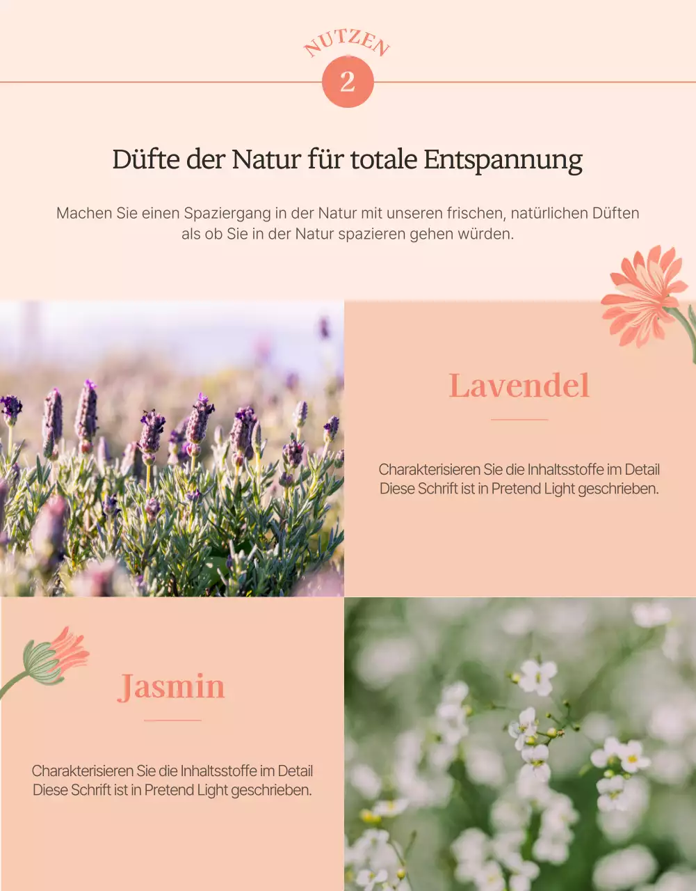 Werbung für ein Körperwaschmittel mit einer rosafarbenen Blumenillustration