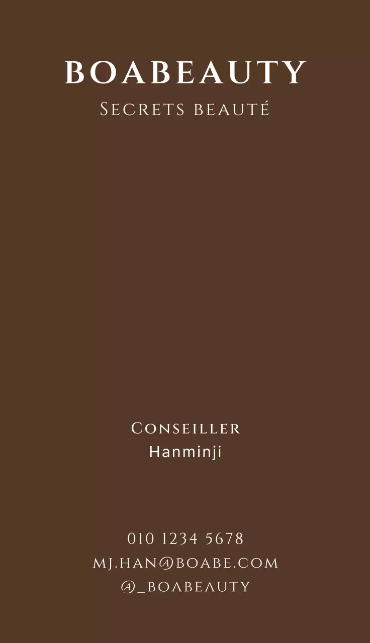 Carte de visite beauté avec logo anglais sur fond marron