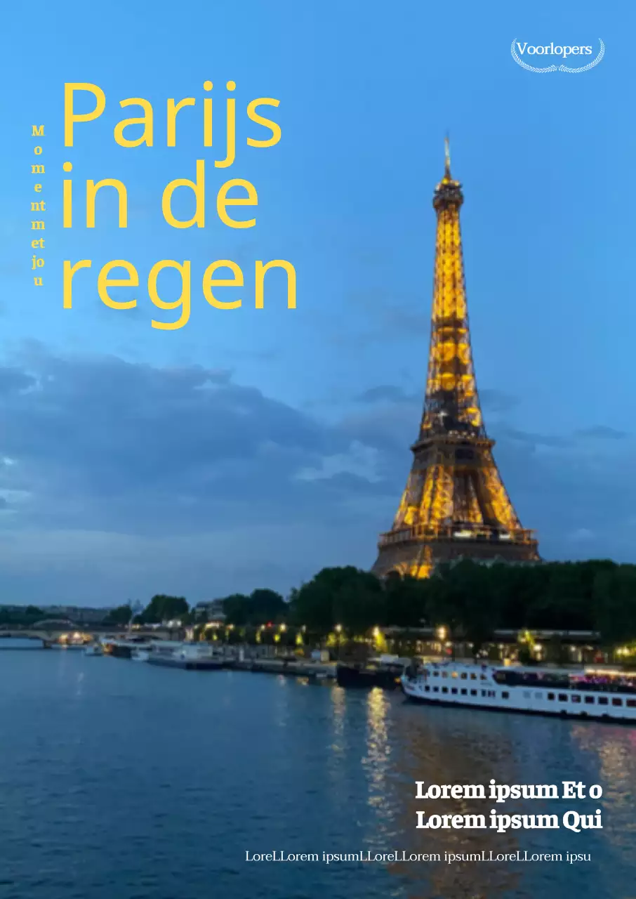 Een theatrale voorstelling met emotievolle Parijse nachtfoto's en een krachtige lettertypische lay-out