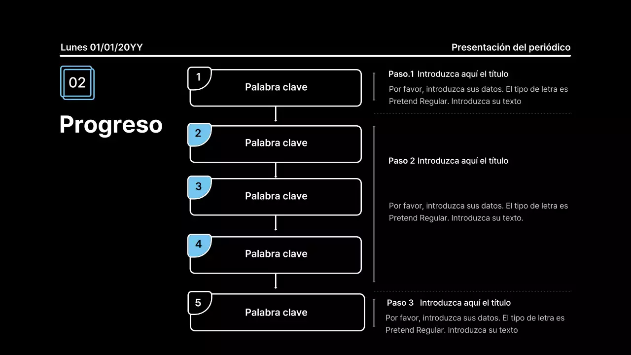 Presentación llamativa con líneas atrevidas en un concepto de periódico sobre fondo negro