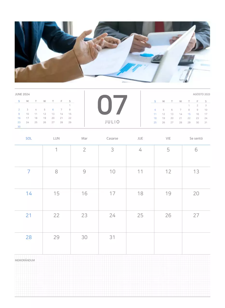 Calendario de pared en azul y blanco