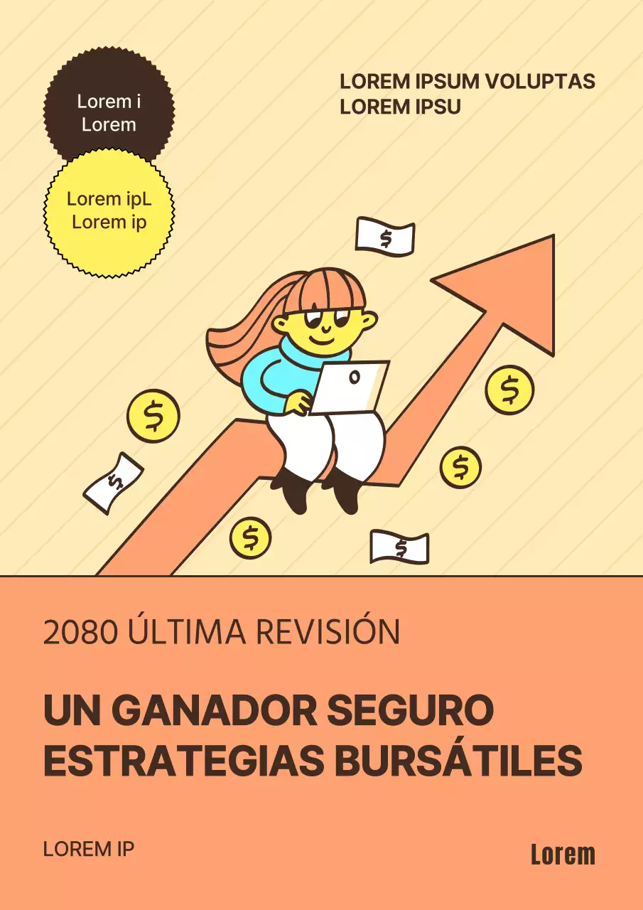 Stock picking portada con flechas y personas ilustración en tonos naranja y amarillo