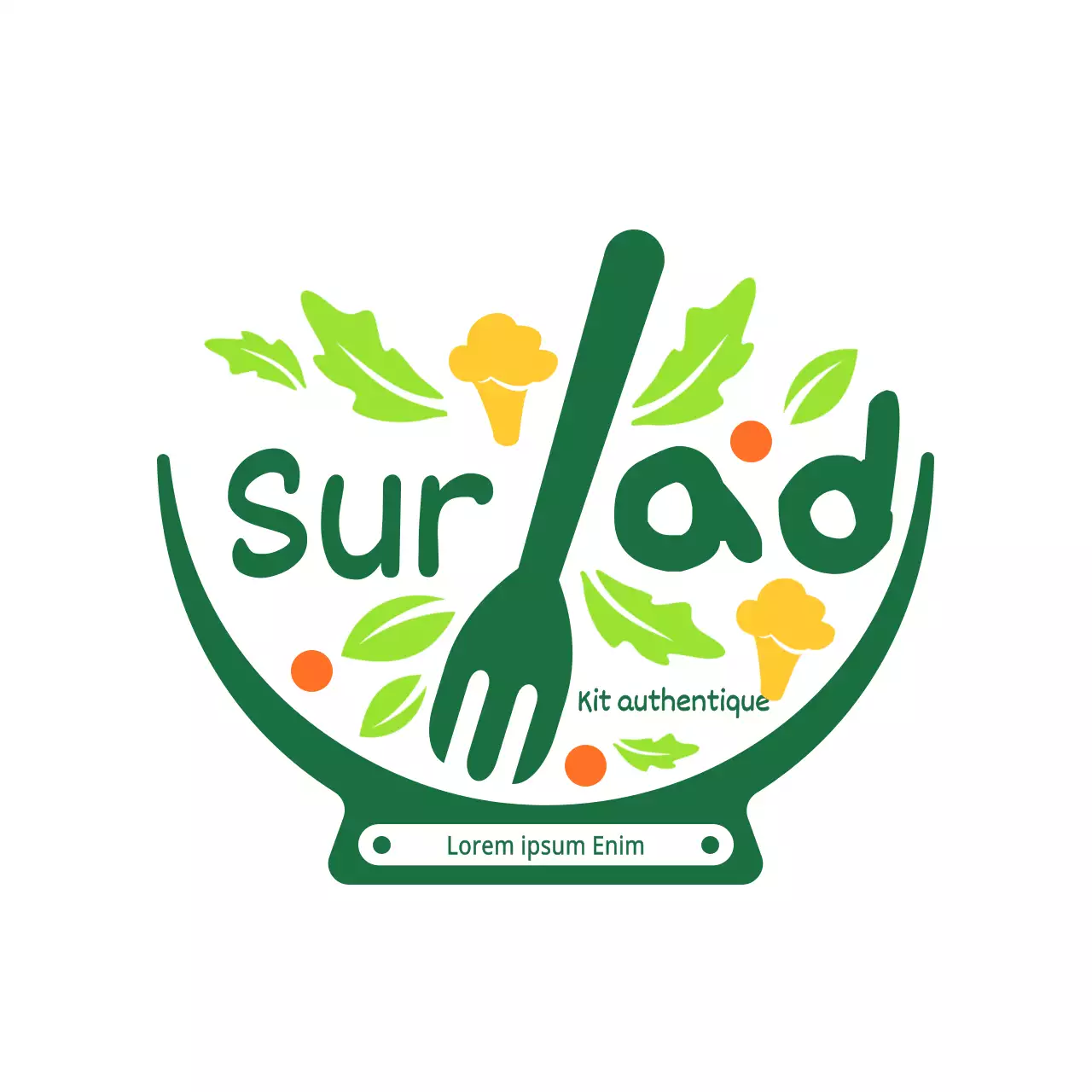 Illustration simple d'une salade verte et blanche avec des informations sur le nom des aliments