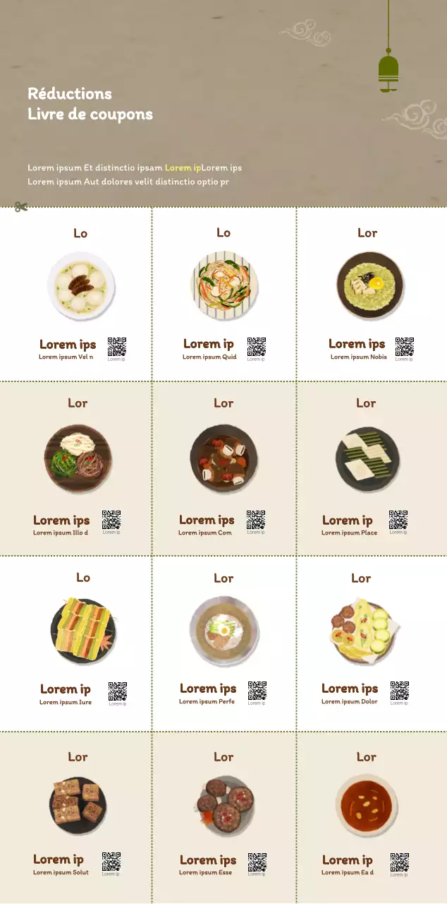 Calendrier des coupons de restaurants coréens traditionnels en beige et marron