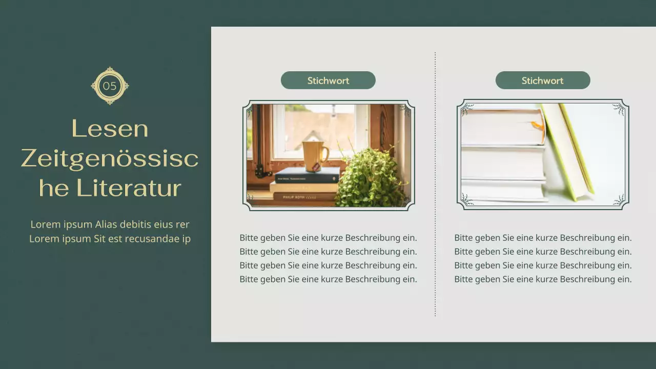 Grüne, beruhigende Atmosphäre Moderner Literaturunterricht