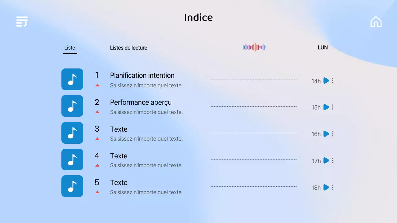 Une brochure de concerts émotionnelle avec un dégradé de bleu dans le style de l'interface utilisateur de la musique