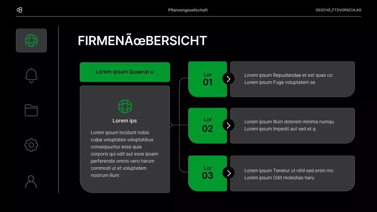 Geschäftsvorschlag für ein Unternehmen mit einem schwarz-grünen natürlichen Blattkonzept