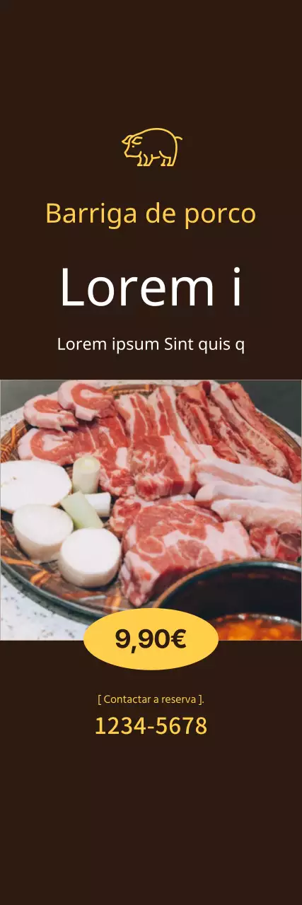 Barriga de porco à discrição em promoção pequena sobre fundo castanho