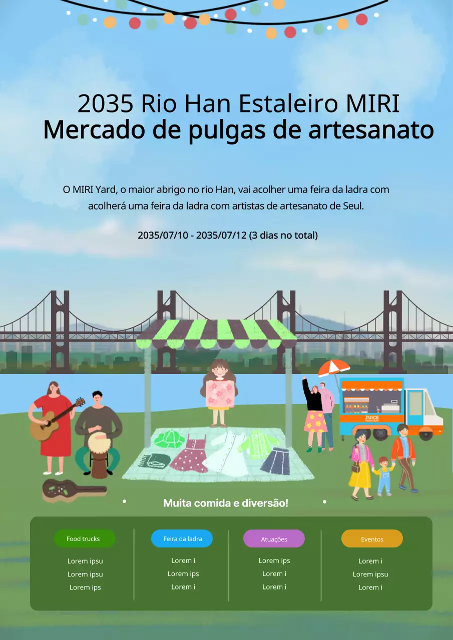 Guia da feira de velharias do rio Han com um fundo azul claro e ilustrações
