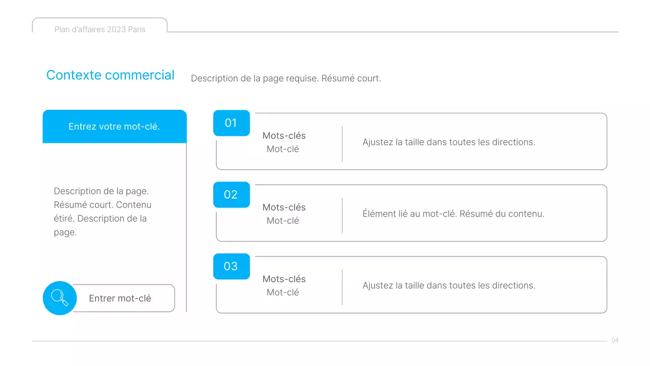 Une présentation de plan d'affaires de contenu culturel propre, en bleu et blanc