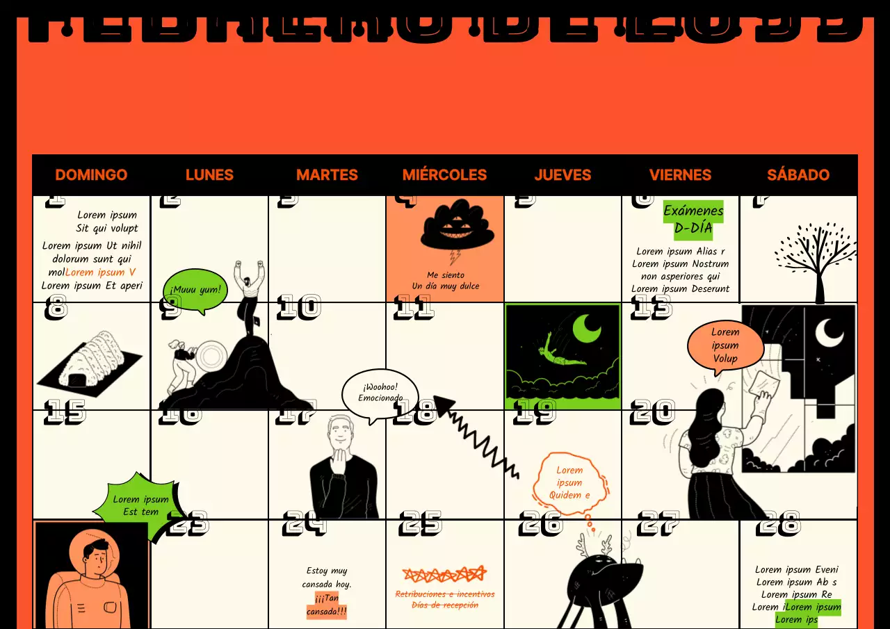 Bonito calendario Munsley vintage con fondo naranja