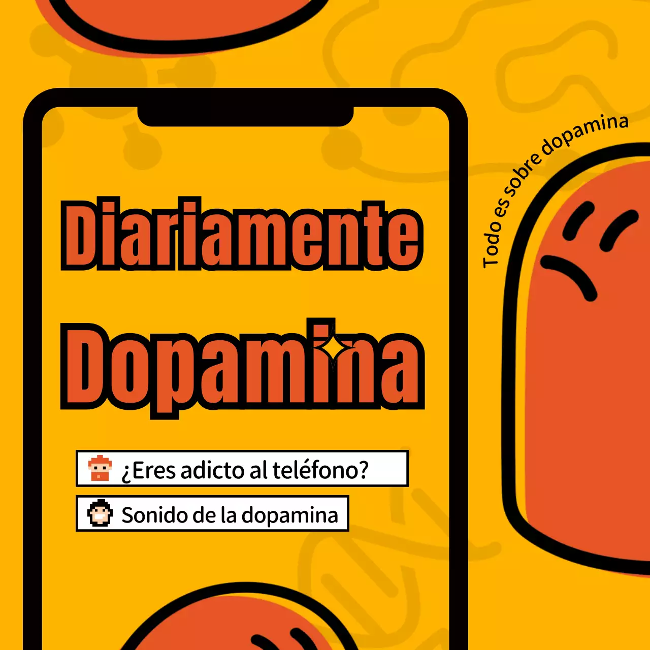 Diseñar un colorido marco ilustrado para el teléfonoPresentación de la dopamina