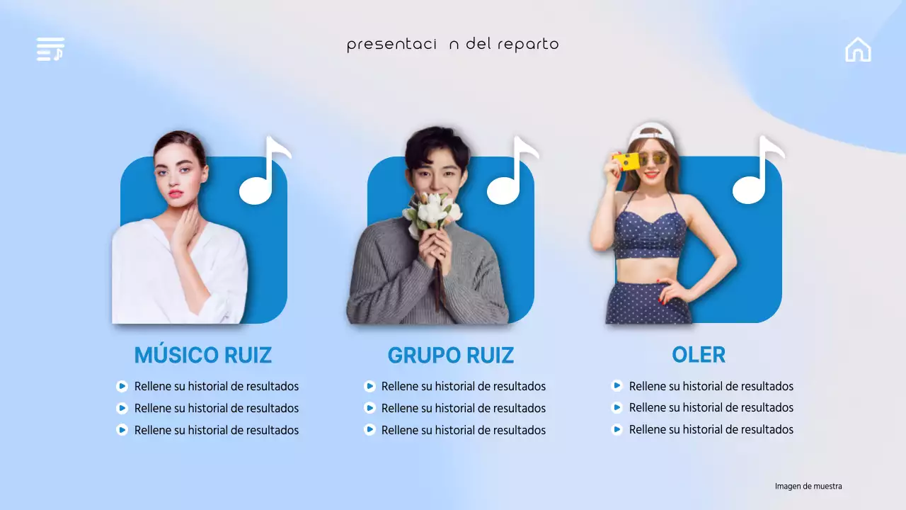 Un emotivo folleto de conciertos con una interfaz de usuario musical en degradado azul