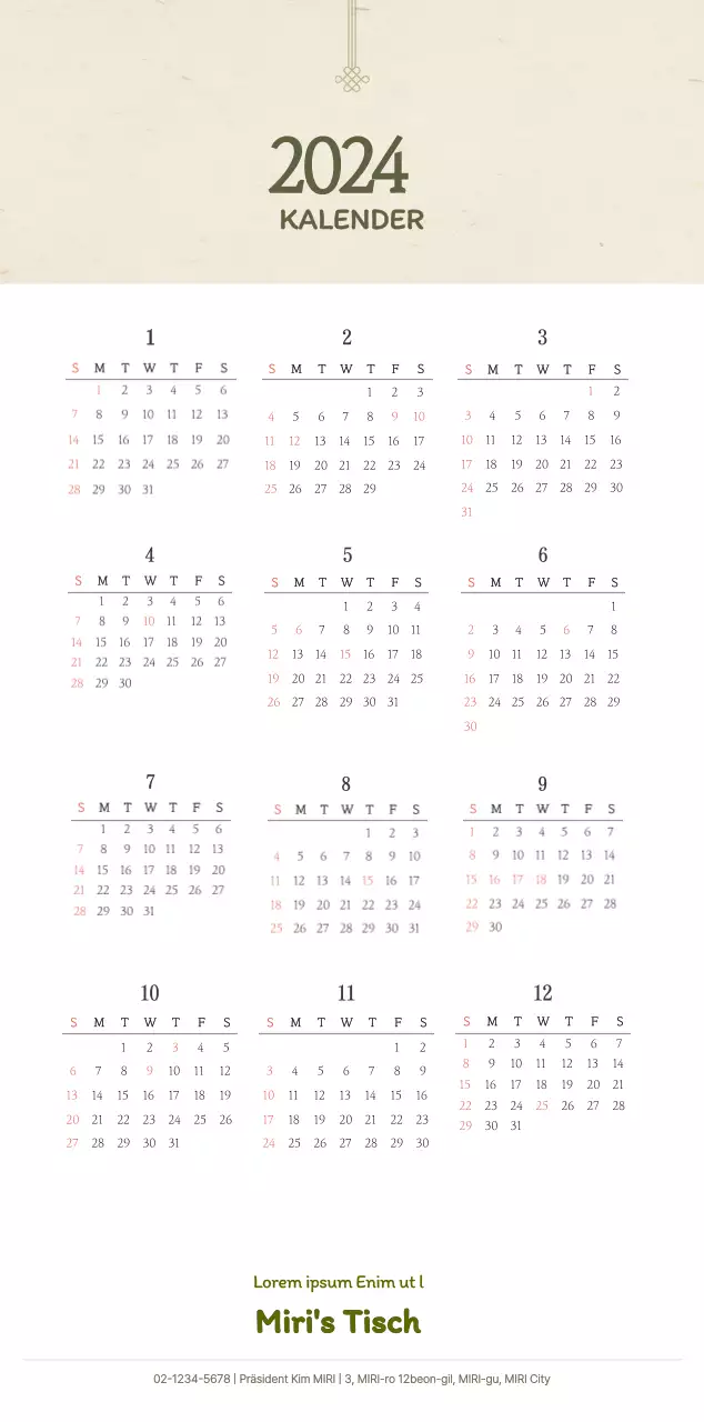 Traditioneller koreanischer Restaurantkonzept-Gutscheinkalender in Beige und Braun