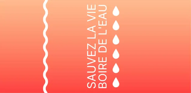 Étiquette d'eau en bouteille sur fond rouge dégradé