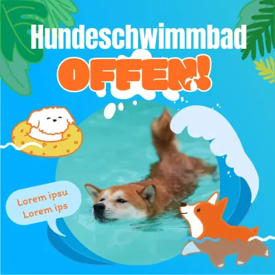 (Premium) Wasser spielen Illustration hellblau niedlich Konzept Welpe Pool Förderung (Instagram neuen Feed-Post)