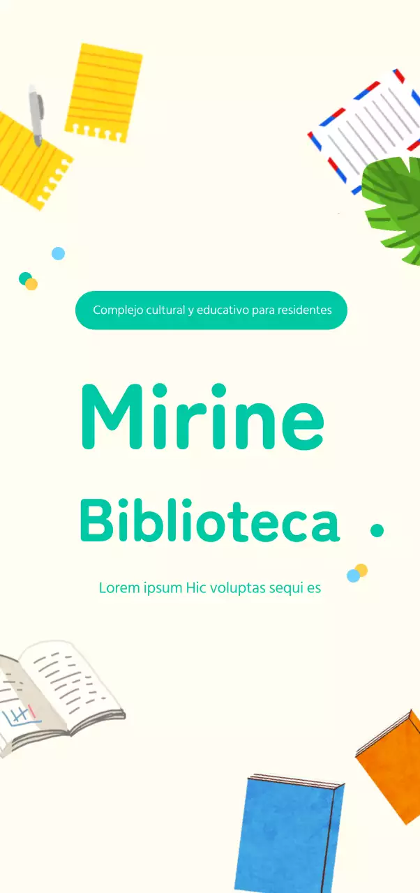 Emotiva ilustración de libro en amarillo y turquesa para la promoción de una biblioteca