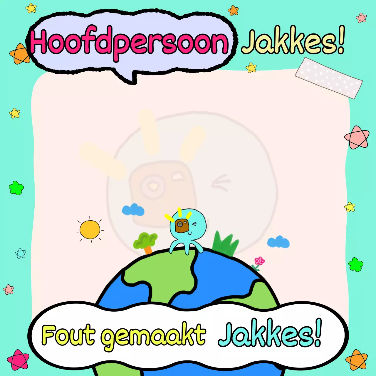 Een leuk doodle mochi-biljet met een mintkleurige achtergrond en lichtblauw octopus-karakter