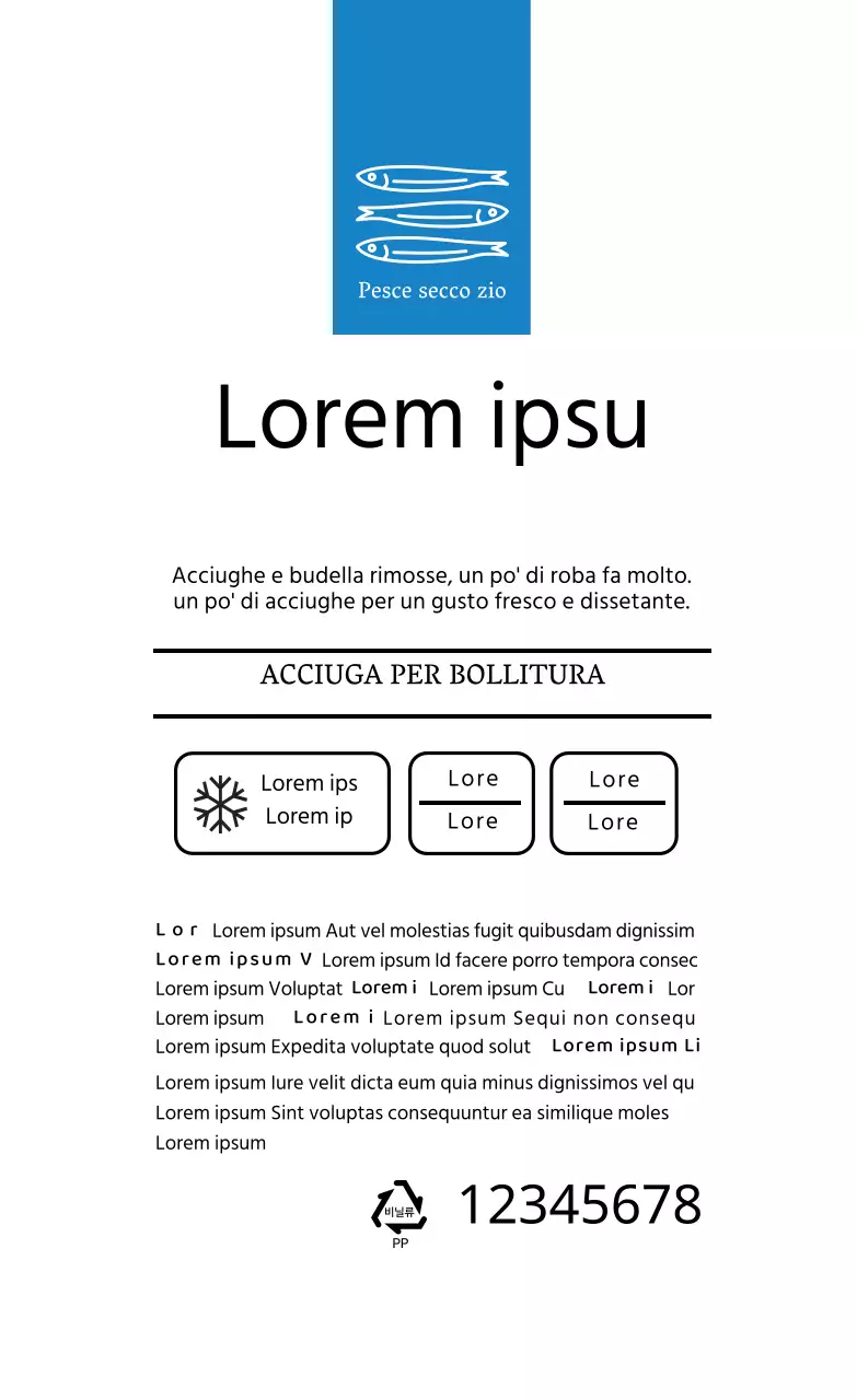 Etichetta di dichiarazione dei prodotti ittici semplice e a linee bianche