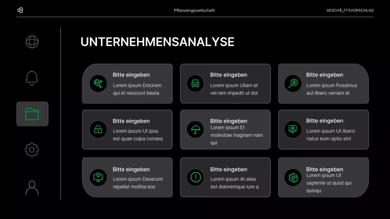 Geschäftsvorschlag für ein Unternehmen mit einem schwarz-grünen natürlichen Blattkonzept
