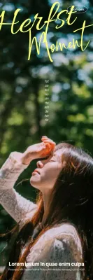 Een quasi-voorstelling met een foto van de heldin in een weelderige bosomgeving, geaccentueerd met emotioneel Engels handschrift.