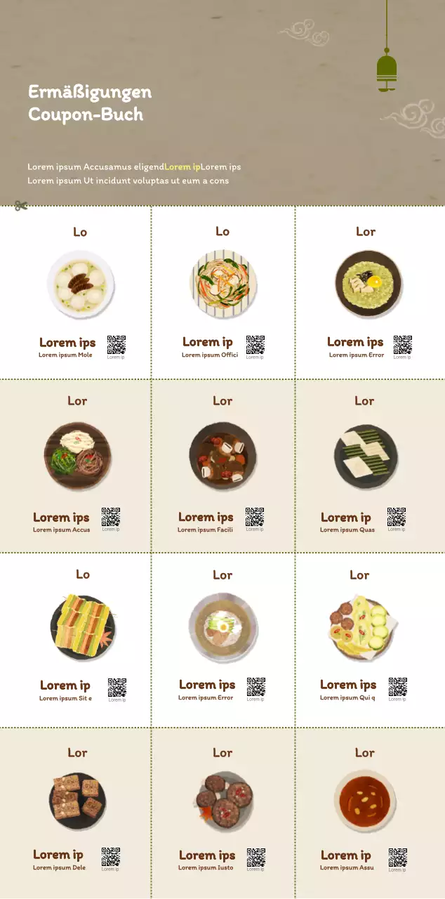 Traditioneller koreanischer Restaurantkonzept-Gutscheinkalender in Beige und Braun