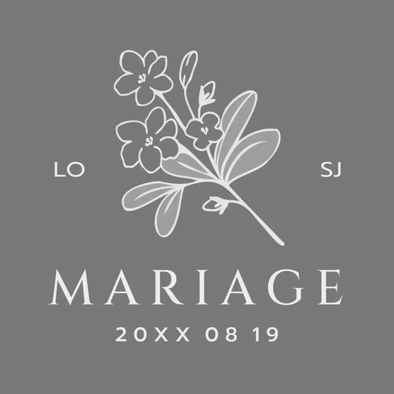 Pour une invitation de mariage avec une illustration de fleurs et d'oiseaux gris foncé