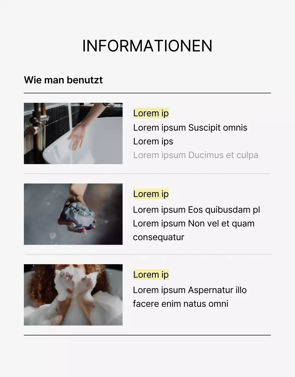 Natürlich wirkende Badebomben-Verkaufsseite mit grünen Palmen