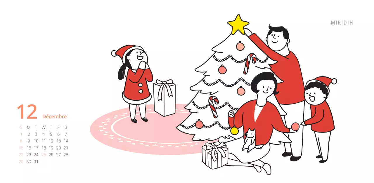 Calendrier de bureau illustré vert sur le thème de la famille